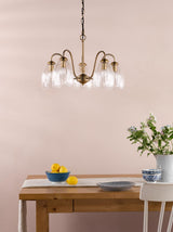 Dar Valora 5 Light Pendant Antique Bronze and Ribbed Glass