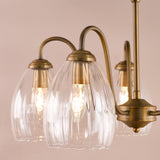 Dar Valora 5 Light Pendant Antique Bronze and Ribbed Glass