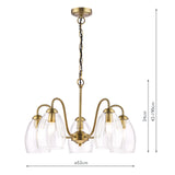 Dar Valora 5 Light Pendant Antique Bronze and Ribbed Glass