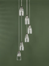 Dar Valora 6 Light Cluster Pendant Polished Nickel and Ribbed Glass