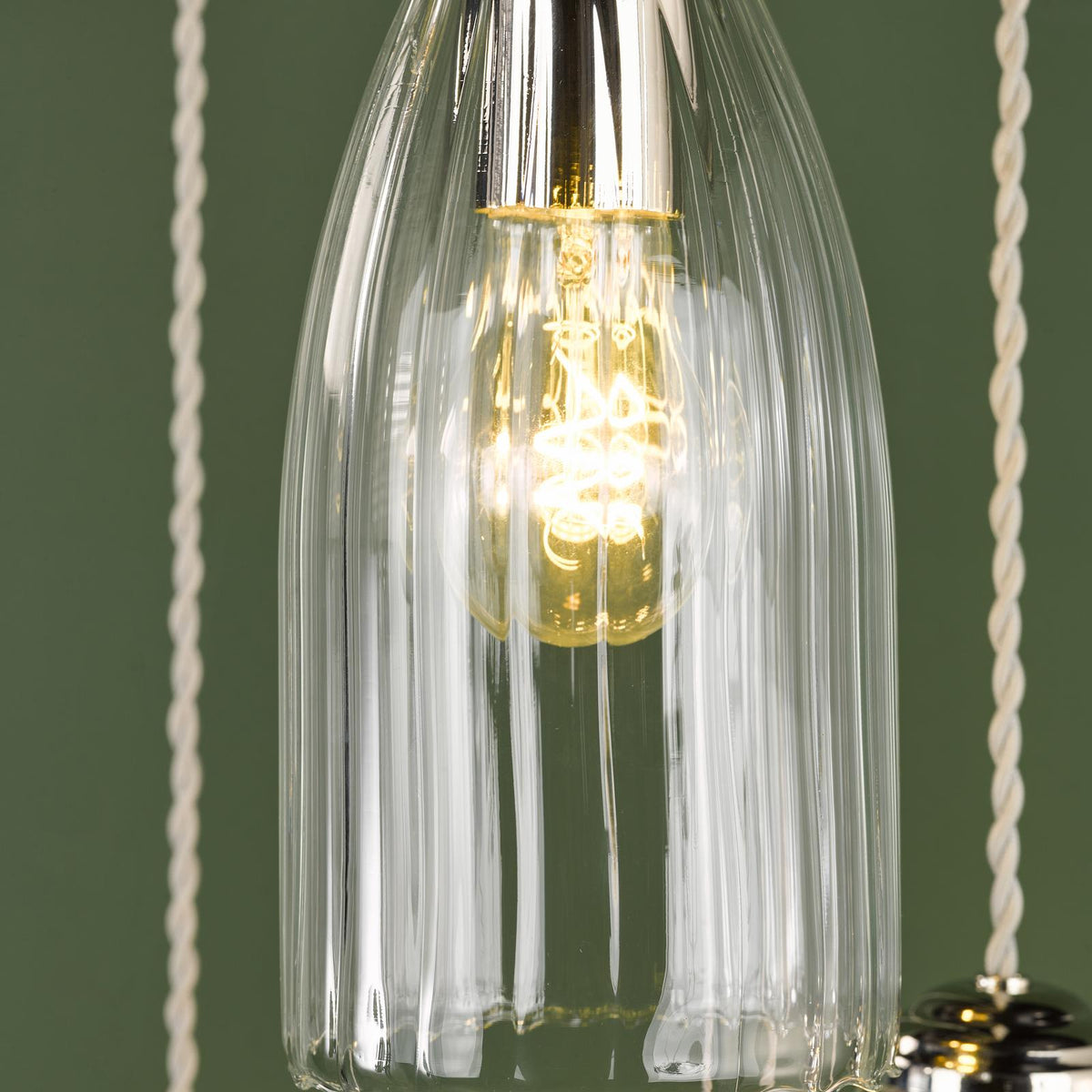 Dar Valora 6 Light Cluster Pendant Polished Nickel and Ribbed Glass