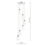 Dar Valora 6 Light Cluster Pendant Polished Nickel and Ribbed Glass