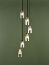 Dar Valora 6 Light Cluster Pendant Antique Bronze and Ribbed Glass