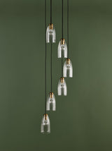 Dar Valora 6 Light Cluster Pendant Antique Bronze and Ribbed Glass