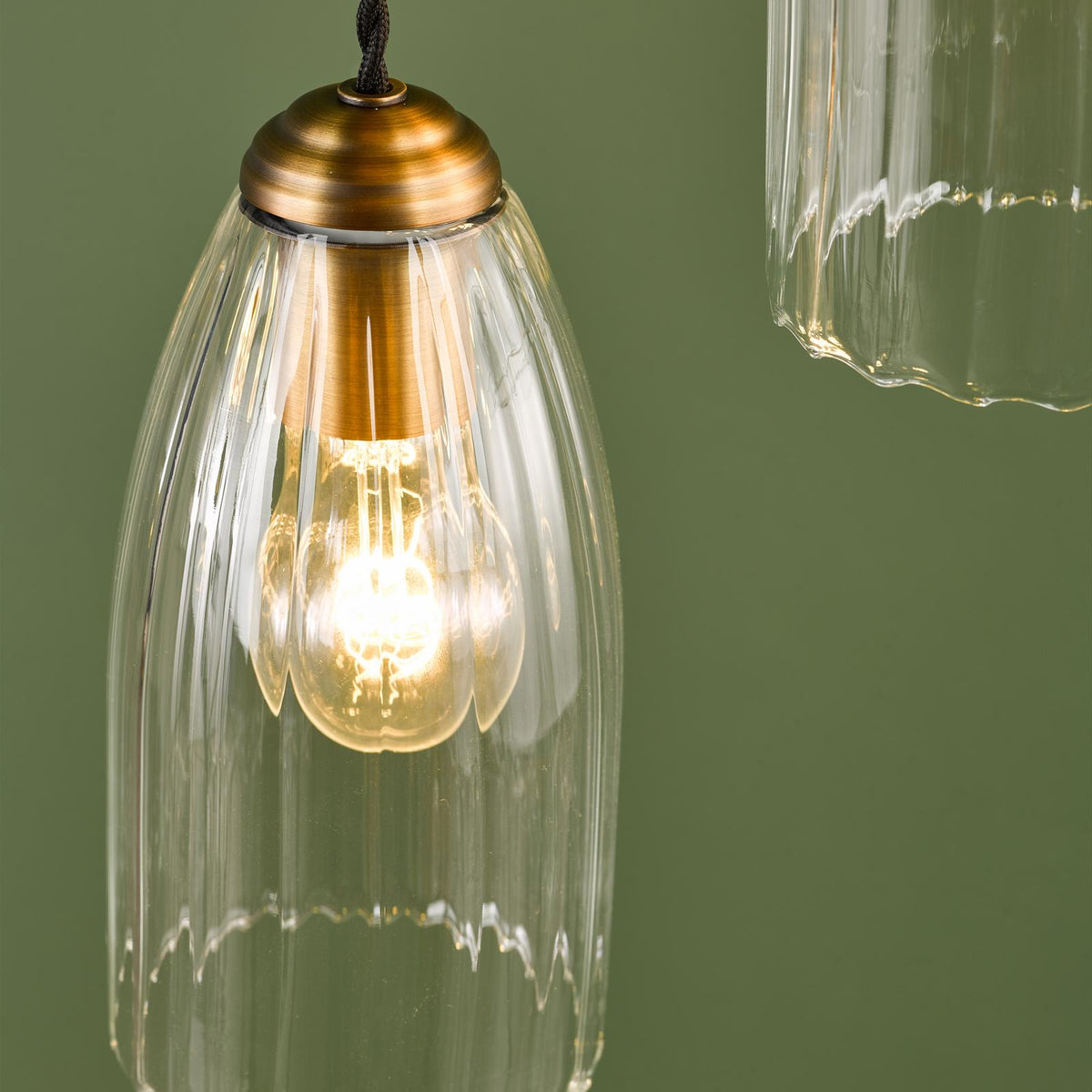 Dar Valora 6 Light Cluster Pendant Antique Bronze and Ribbed Glass