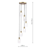 Dar Valora 6 Light Cluster Pendant Antique Bronze and Ribbed Glass