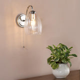 Dar Valora Wall Light Polished Nickel and Ribbed Glass