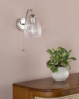 Dar Valora Wall Light Polished Nickel and Ribbed Glass
