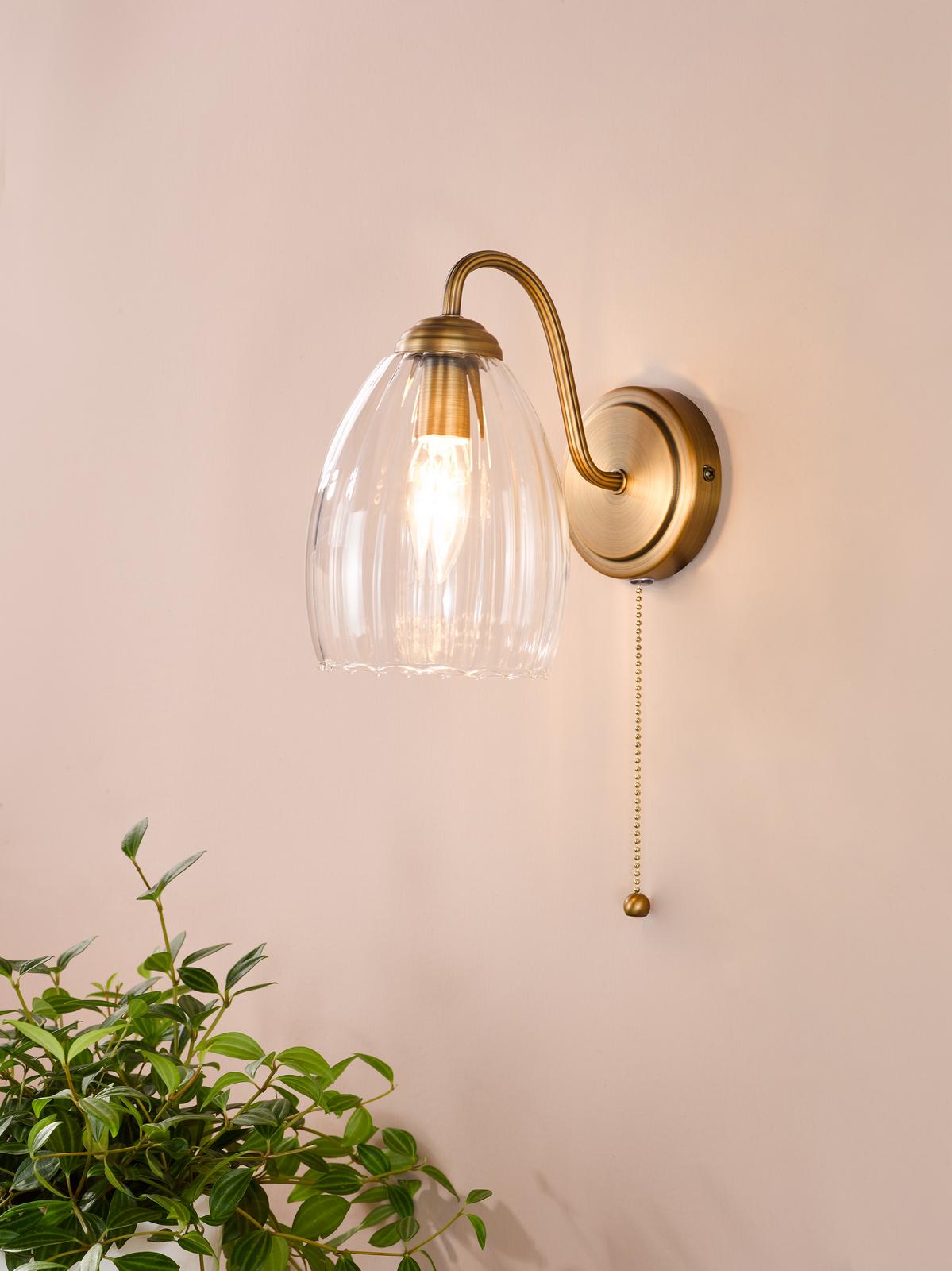 Dar Valora Wall Light Antique Bronze and Ribbed Glass