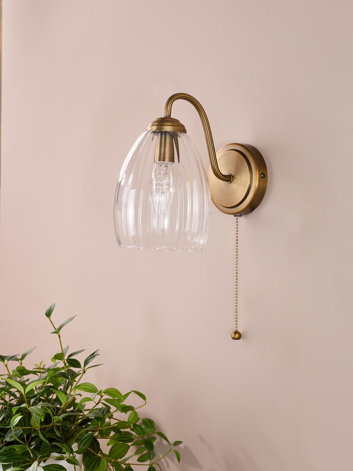 Dar Valora Wall Light Antique Bronze and Ribbed Glass