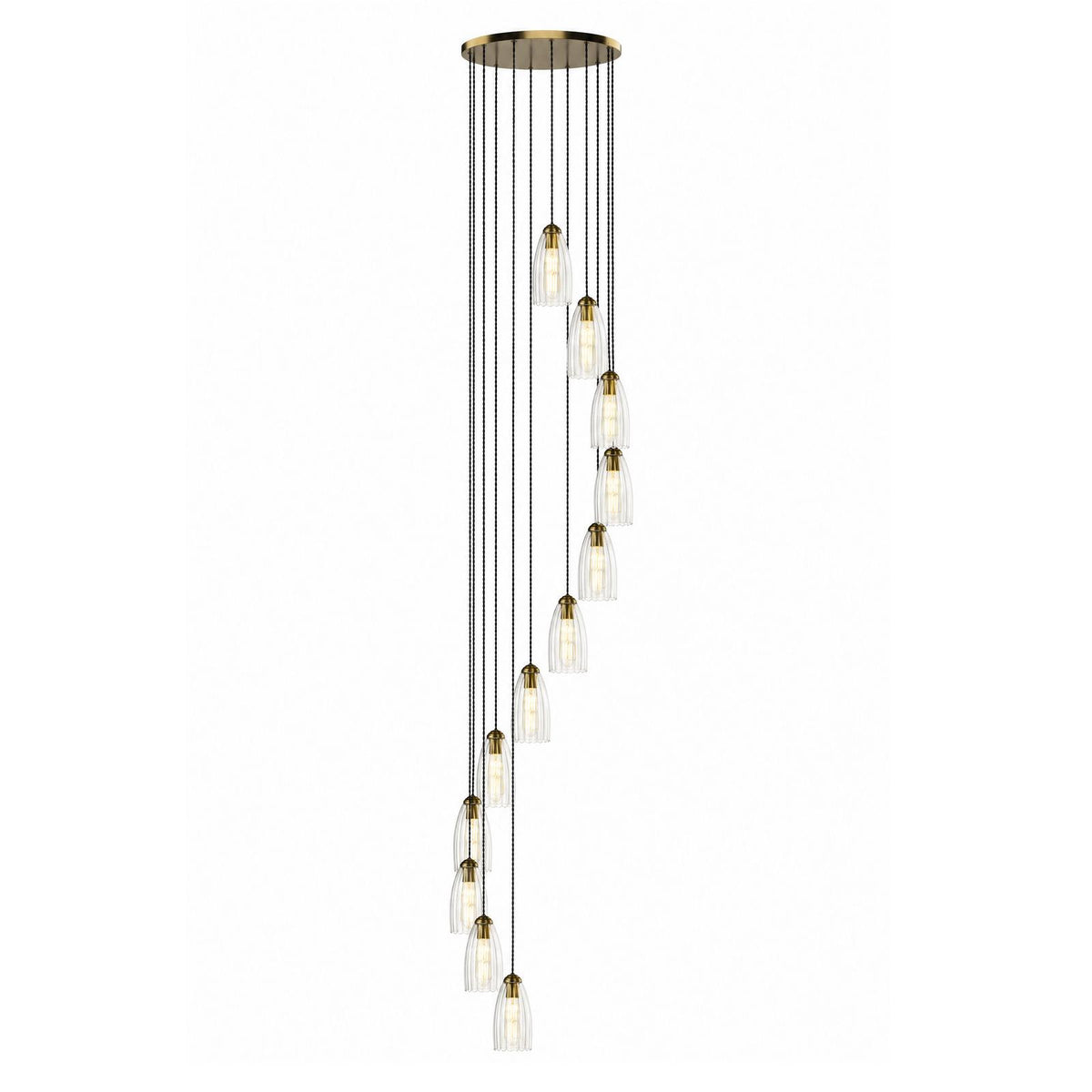 Dar Valora 12 Light Cluster Pendant Antique Bronze and Ribbed Glass