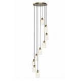 Dar Valora 9 Light Cluster Pendant Antique Bronze and Ribbed Glass