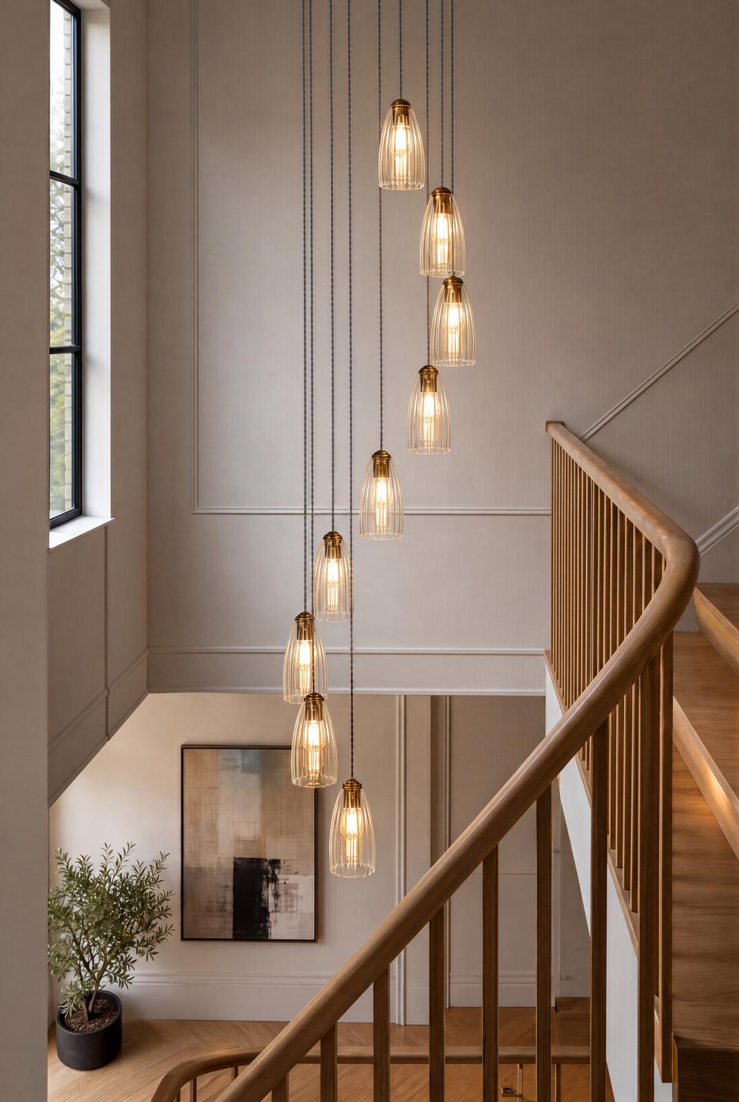 Dar Valora 9 Light Cluster Pendant Antique Bronze and Ribbed Glass