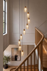Dar Valora 9 Light Cluster Pendant Antique Bronze and Ribbed Glass