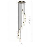Dar Valora 9 Light Cluster Pendant Antique Bronze and Ribbed Glass