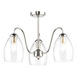 Dar Valora 3 Light Semi-Flush Polished Nickel and Ribbed Glass