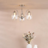 Dar Valora 3 Light Semi-Flush Polished Nickel and Ribbed Glass