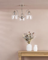 Dar Valora 3 Light Semi-Flush Polished Nickel and Ribbed Glass