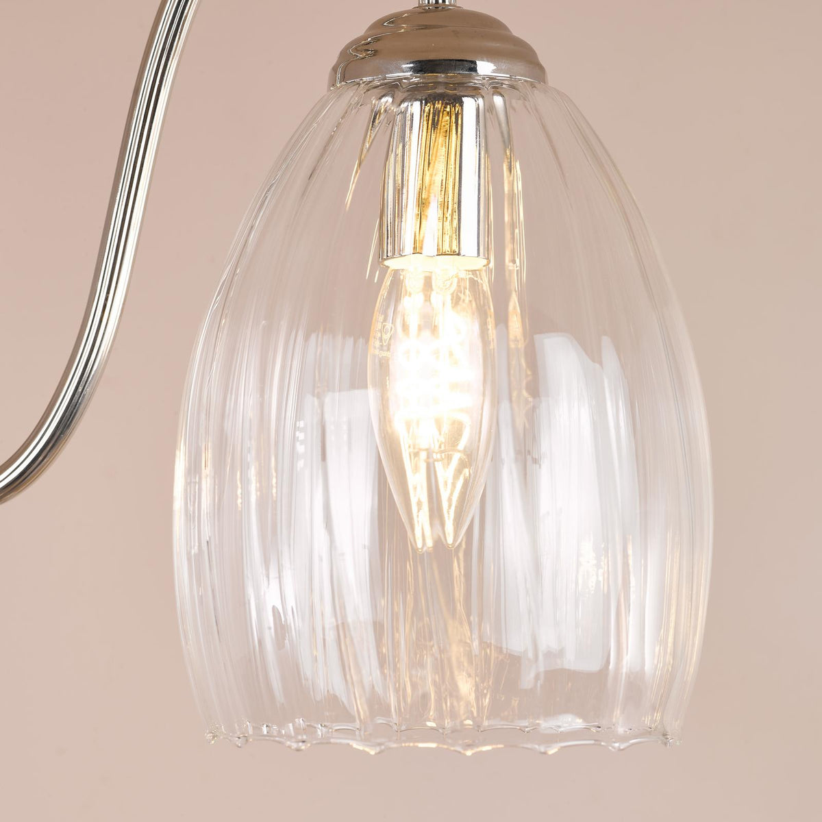 Dar Valora 3 Light Semi-Flush Polished Nickel and Ribbed Glass