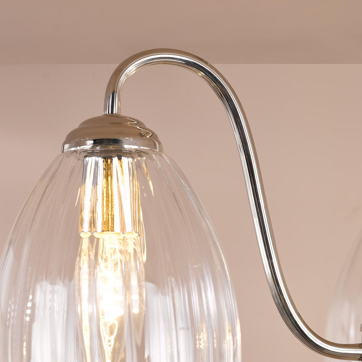 Dar Valora 3 Light Semi-Flush Polished Nickel and Ribbed Glass