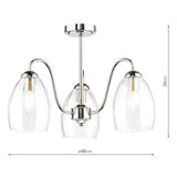 Dar Valora 3 Light Semi-Flush Polished Nickel and Ribbed Glass