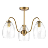 Dar Valora 3 Light Semi-Flush Antique Bronze and Ribbed Glass