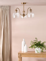 Dar Valora 3 Light Semi-Flush Antique Bronze and Ribbed Glass
