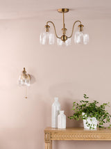 Dar Valora 3 Light Semi-Flush Antique Bronze and Ribbed Glass