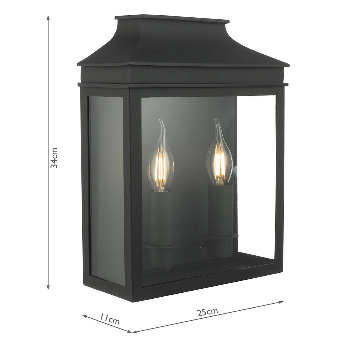 Dar Vapour 2Lt Coach Lantern Wall Light Black IP44