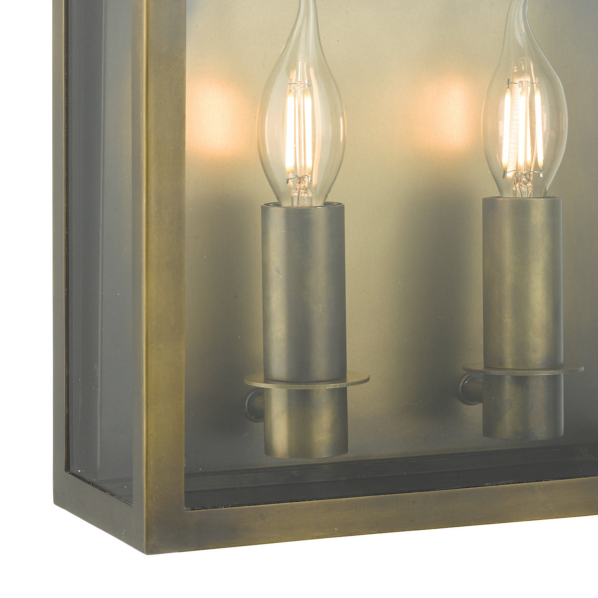 Dar Vapour 2Lt Coach Lantern Outdoor Wall Light Weathered Brass IP44
