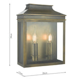 Dar Vapour 2Lt Coach Lantern Outdoor Wall Light Weathered Brass IP44