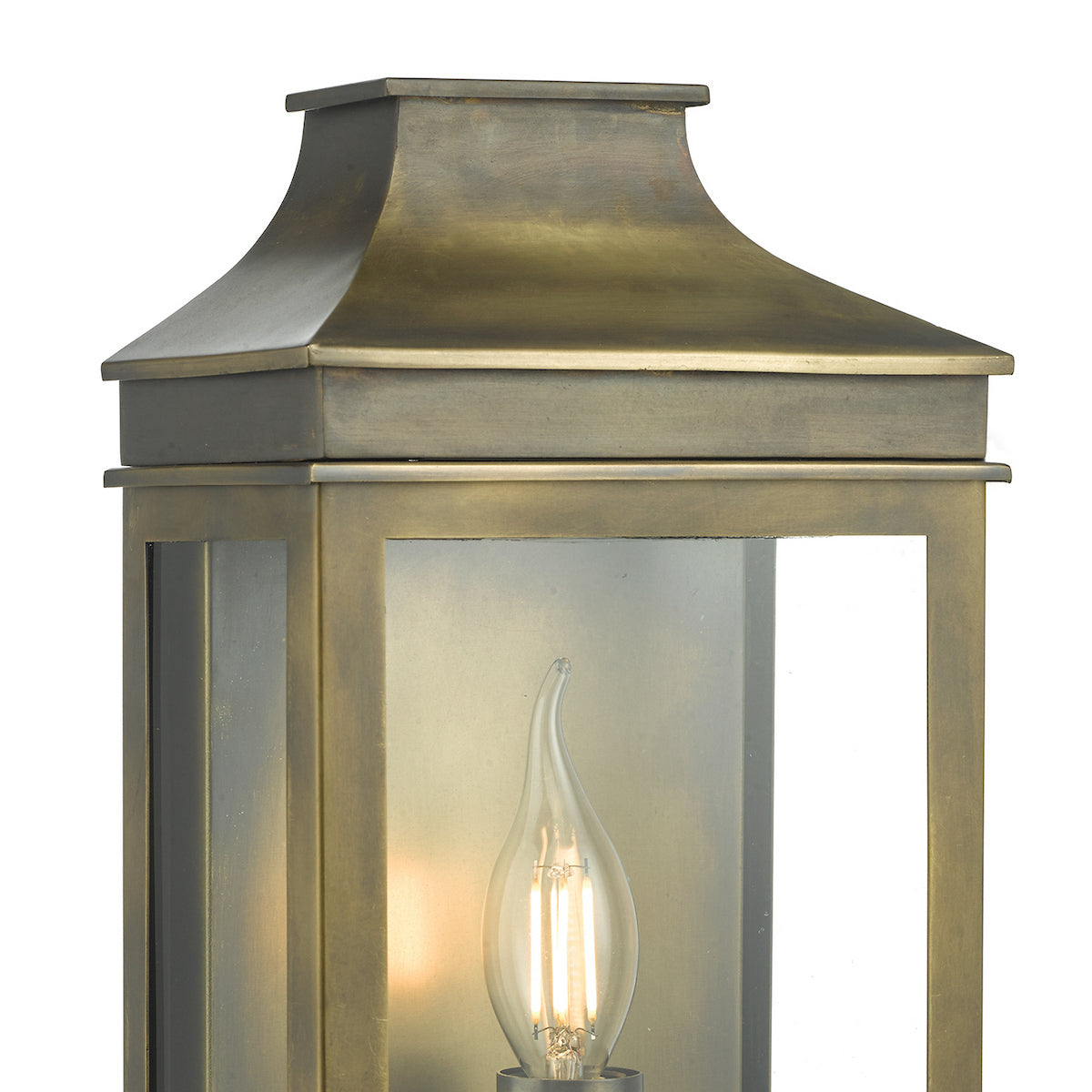 Dar Vapour Coach Lantern Wall Light Weathered Brass IP44