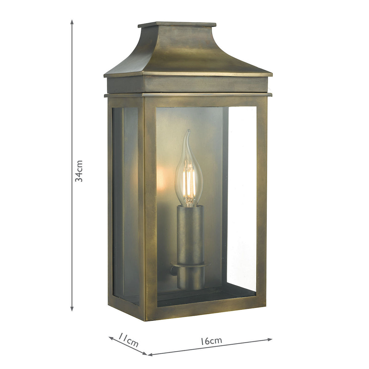 Dar Vapour Coach Lantern Wall Light Weathered Brass IP44