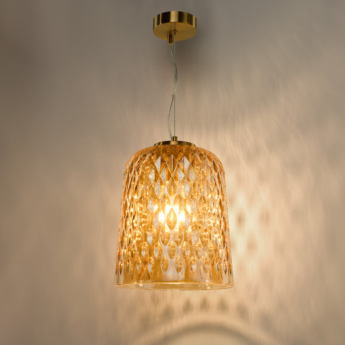 Dar Varius Pendant Natural Brass and Amber Glass