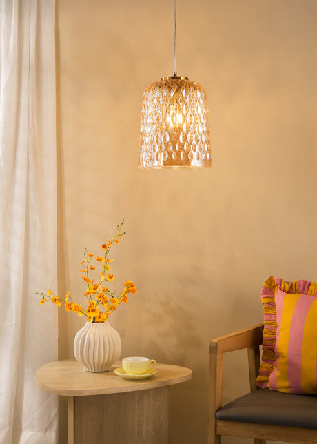 Dar Varius Pendant Natural Brass and Amber Glass