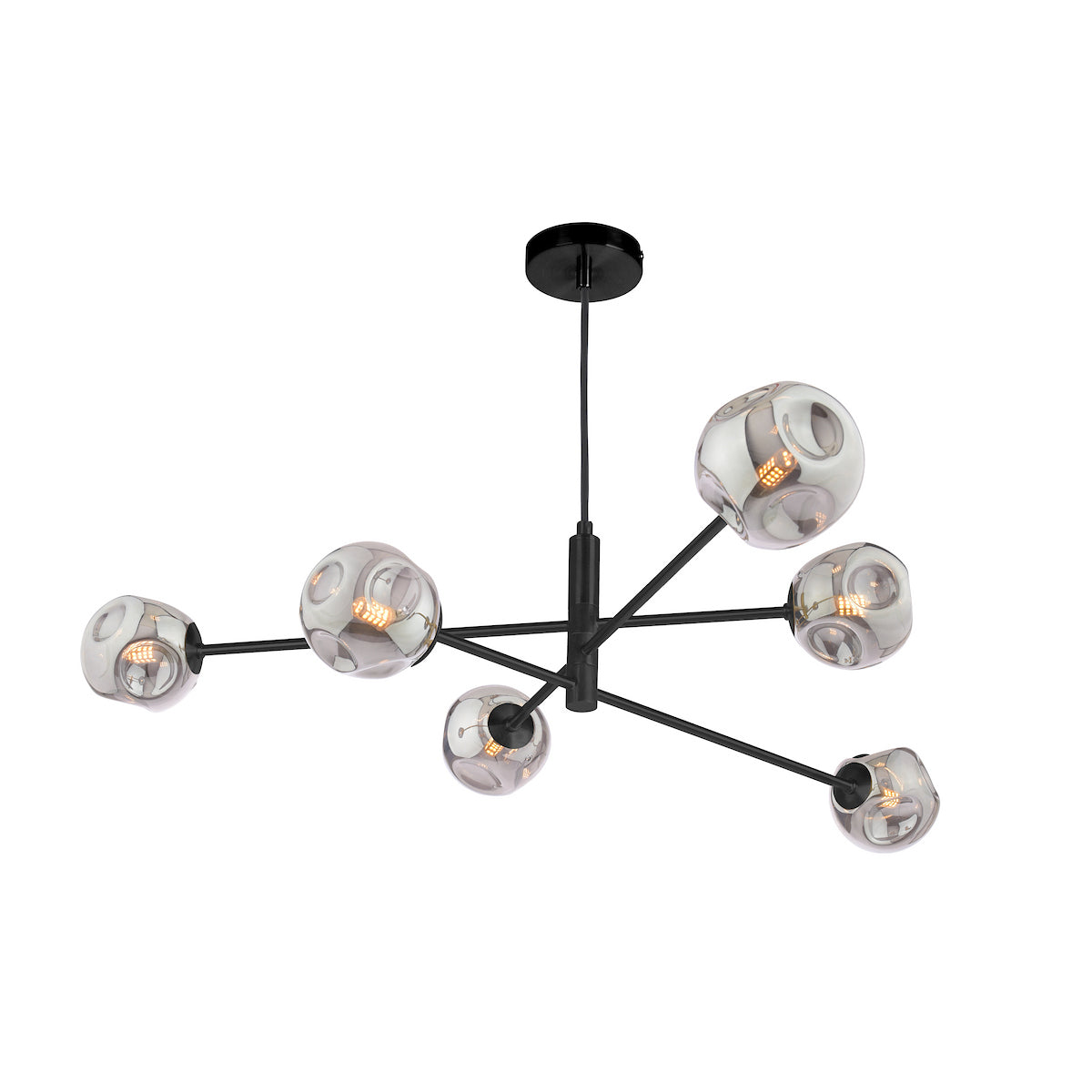 Dar Vignette 6 Light Pendant Matt Black With Closed Organic Smoked Glass