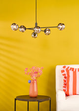 Dar Vignette 6 Light Pendant Matt Black With Closed Organic Smoked Glass