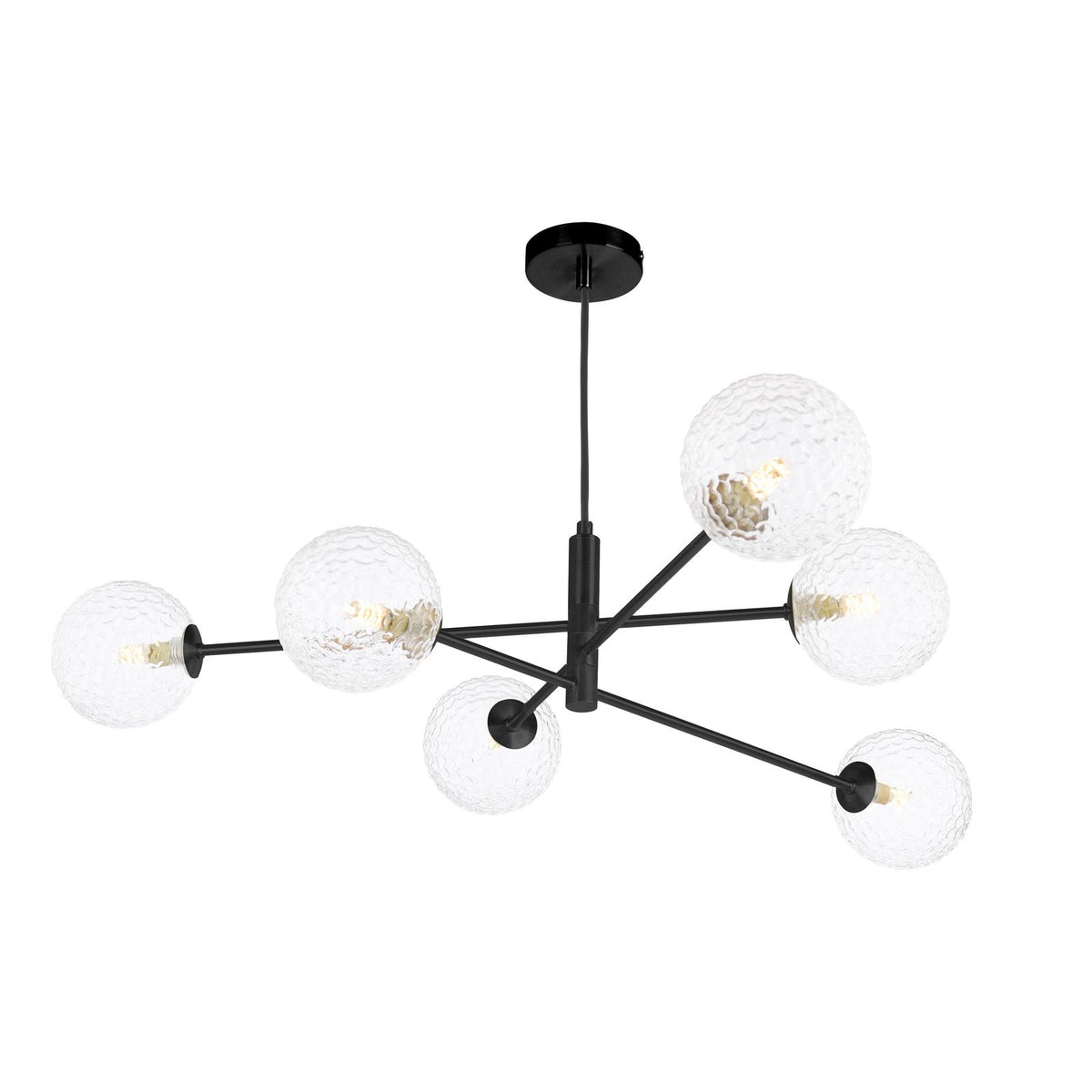 Dar Vignette 6 Light Pendant Matt Black and Textured Glass