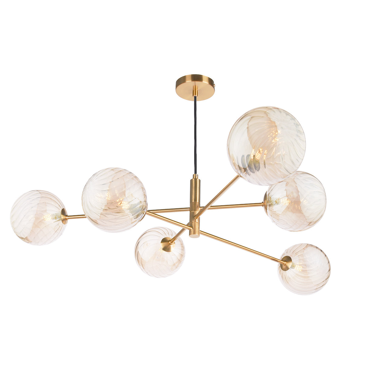 Dar Vignette 6 Light Pendant Aged Brass With Twisted Amber Glass