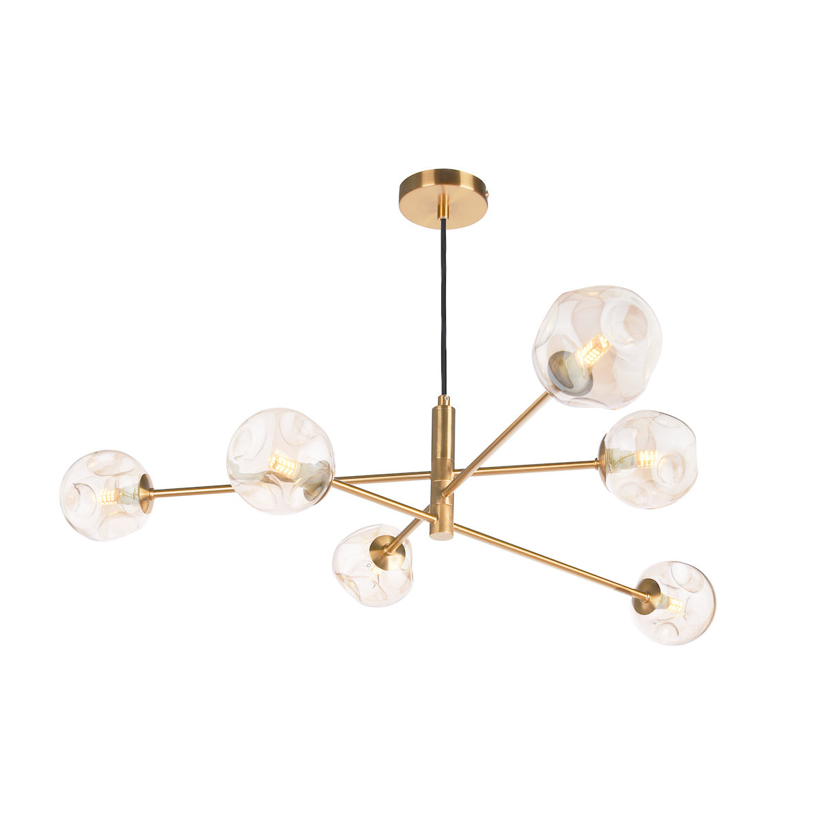 Dar Vignette 6 Light Pendant Aged Brass With Closed Organic Amber Glass