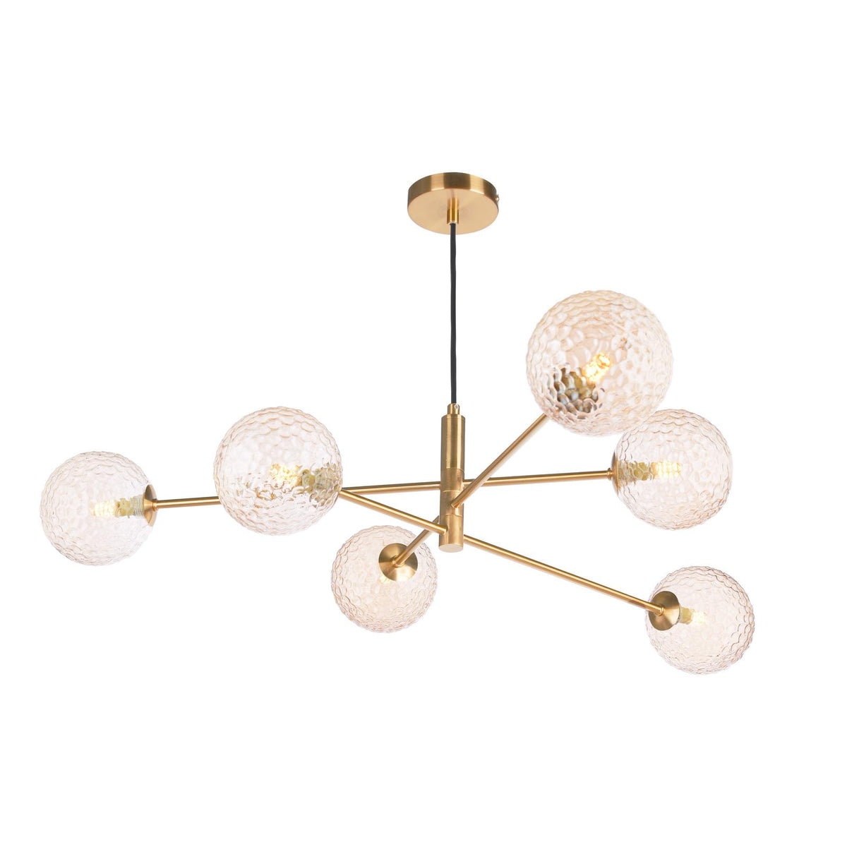 Dar Vignette 6 Light Pendant Aged Brass and Amber Glass