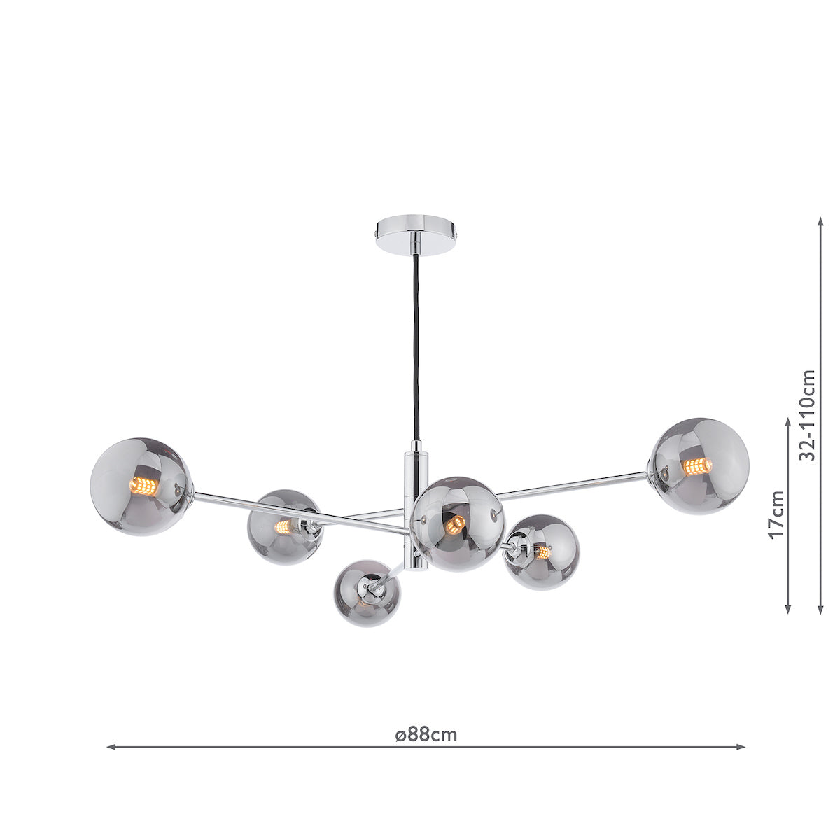 Dar Vignette 6 Light Pendant Polished Chrome & Smoked Glass –  from Amos Lighting + Home