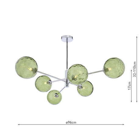 Dar Vignette 6 Light Pendant Polished Chrome & Green Dimpled Glass –  from Amos Lighting + Home