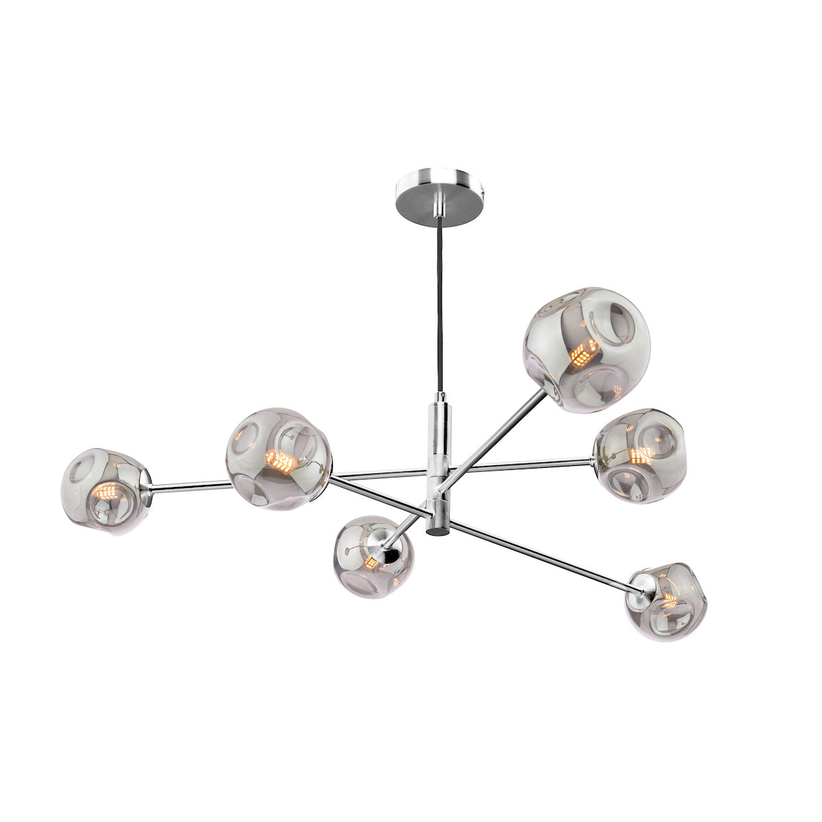 Dar Vignette 6 Light Pendant Polished Chrome With Closed Organic Smoked Glass
