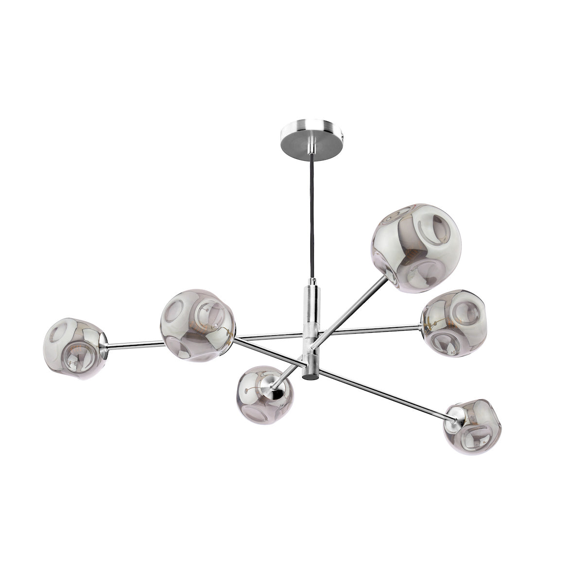 Dar Vignette 6 Light Pendant Polished Chrome With Closed Organic Smoked Glass