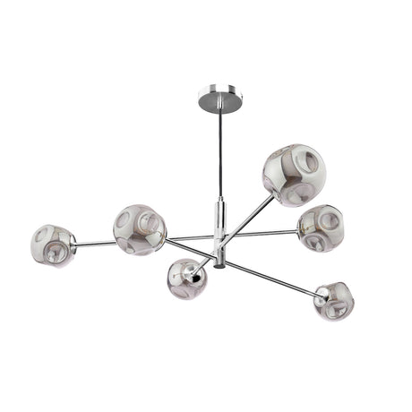 Dar Vignette 6 Light Pendant Polished Chrome With Closed Organic Smoked Glass