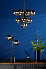 Dar Vine 10 Light Pendant Matt Black and Smoked Glass