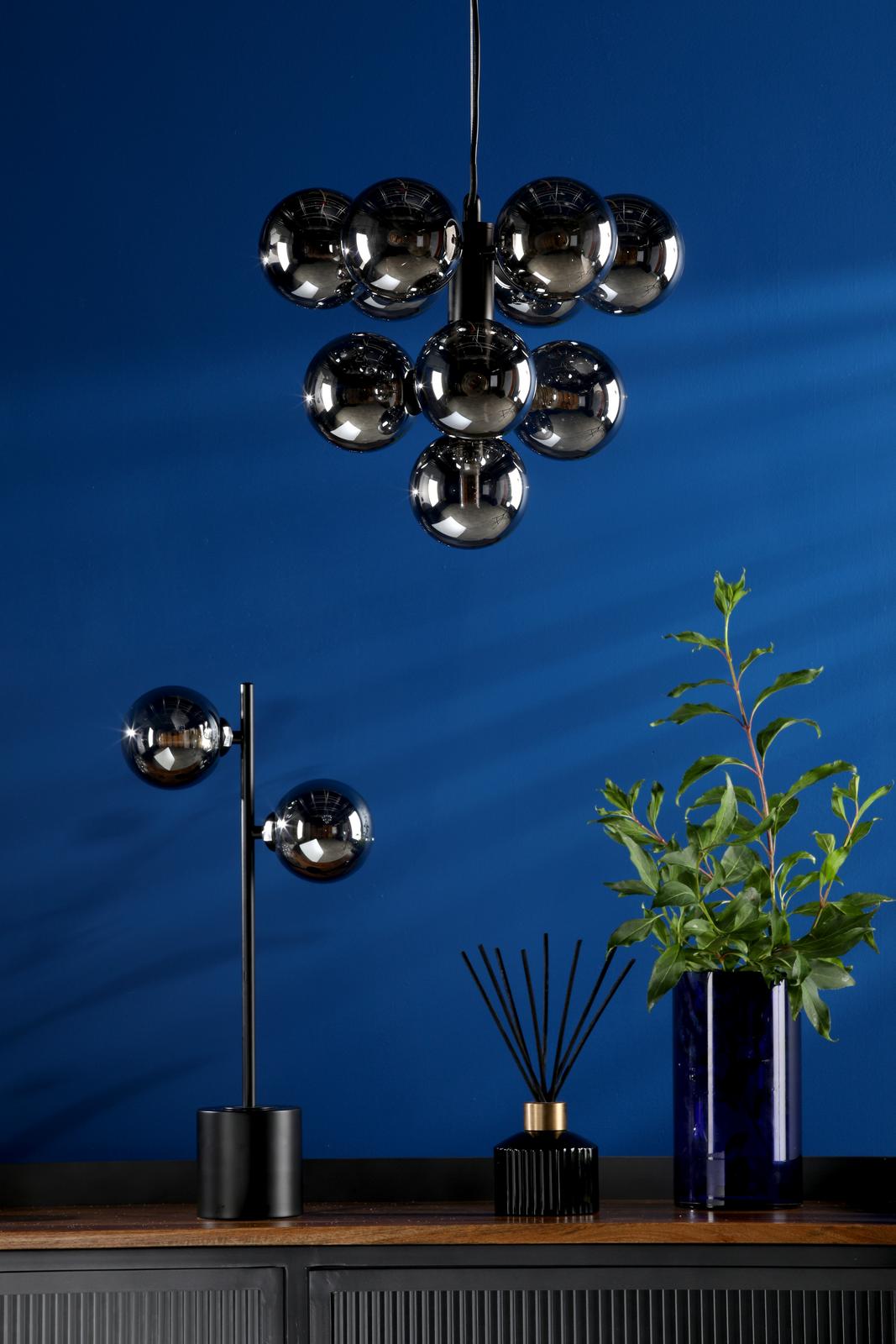 Dar Vine 10 Light Pendant Matt Black and Smoked Glass