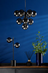 Dar Vine 10 Light Pendant Matt Black and Smoked Glass