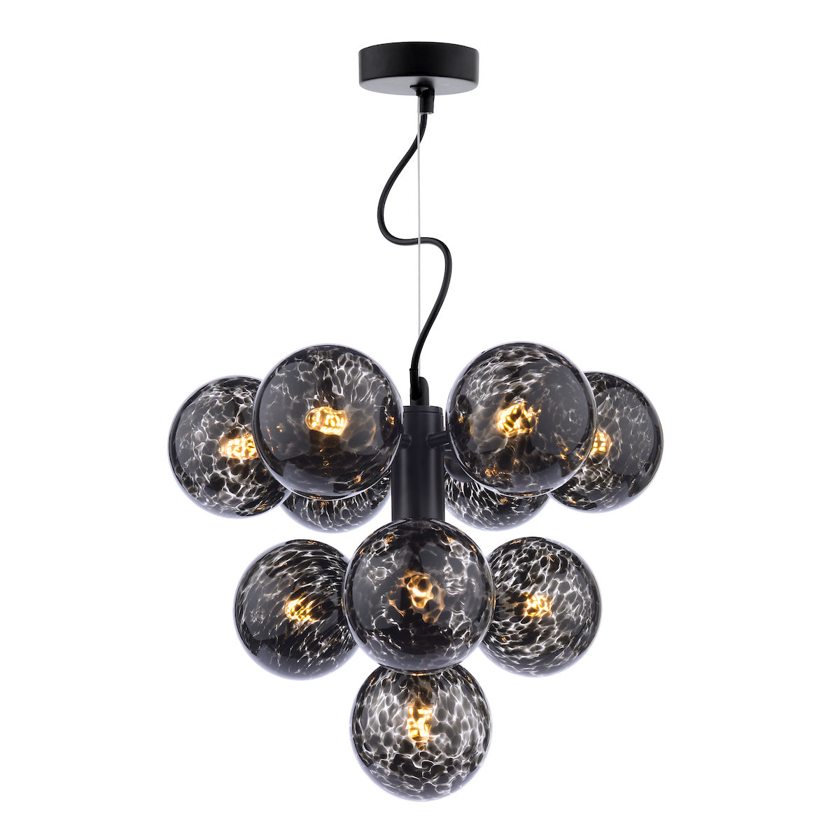 Dar Vine 10 Light Pendant Matt Black and Black Confetti Glass